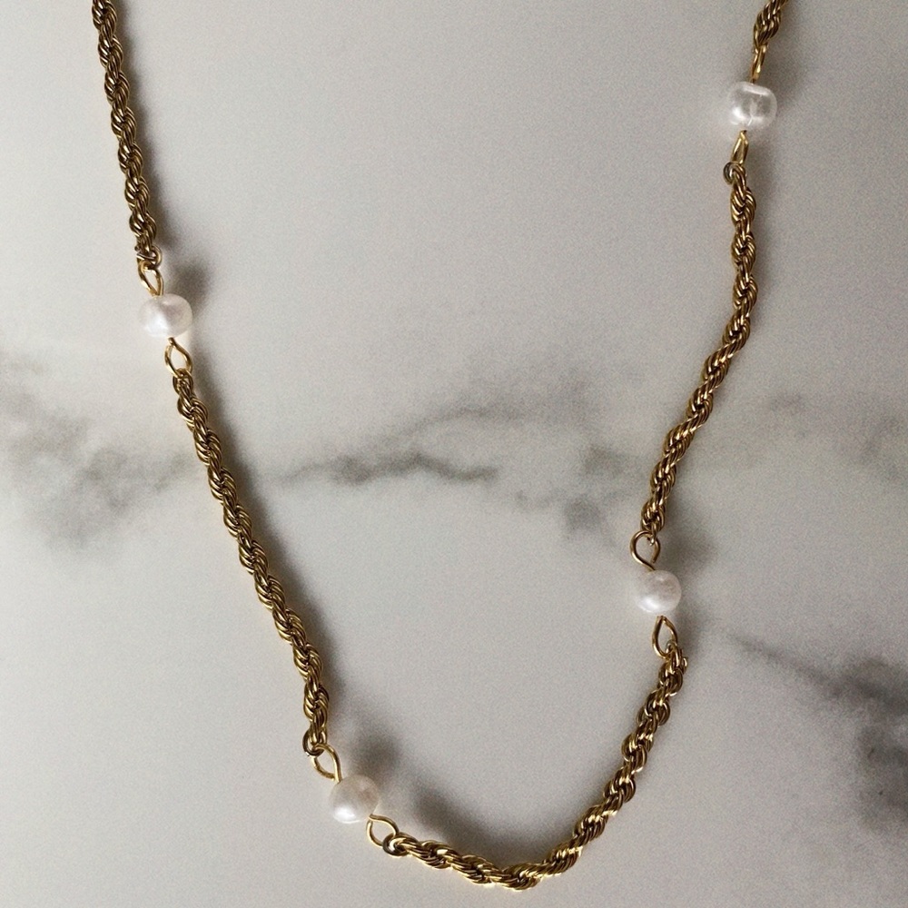 Rope Chain Pearl Necklace Tarnish Free